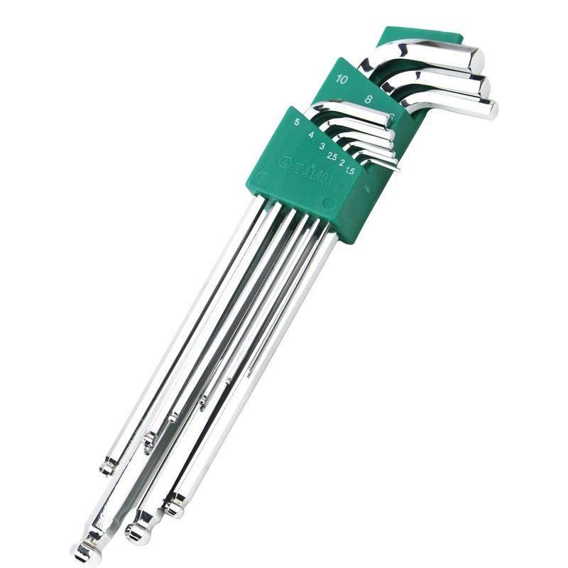 老镜面球头型内六角9件加长型 合金钢一体锻造内六角扳手装