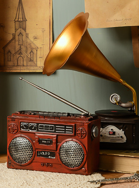 复古陈列酒柜小咖啡厅酒吧店铺装饰品留声机创意欧式家居摆设