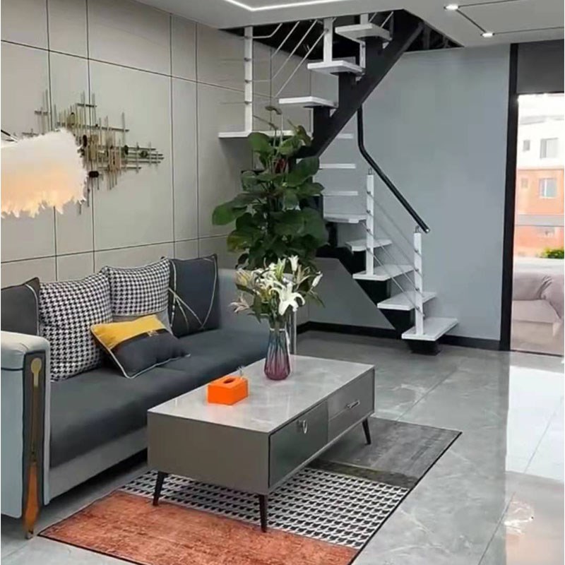 复式公寓阁楼旋转圆形直梁铝艺玻璃铁艺钢木原木踏步板楼梯包安装