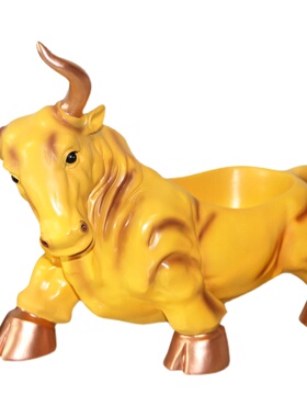 入户门口鞋柜上放钥匙收纳盒创意轻奢玄关办公室牛摆件招财装饰品