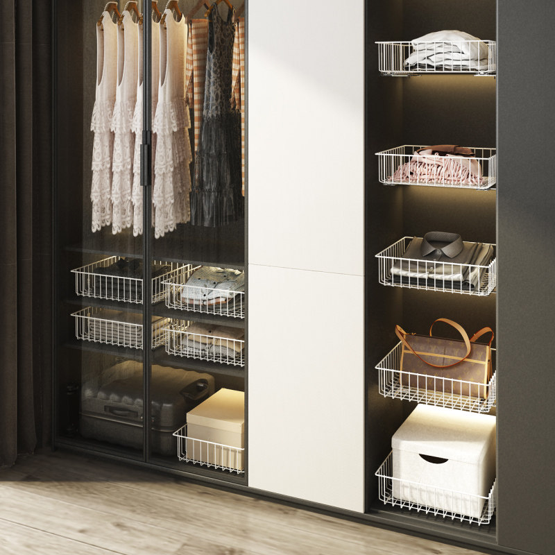 抽屉式衣柜拉篮网篮收纳神器分层隔板衣橱柜内衣服置物架抽拉滑轨