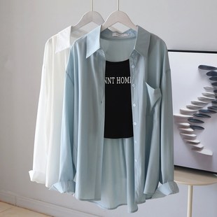 百搭款白色衬衫遮阳防晒外套女夏天薄款休闲宽松长袖防晒衫空调衫