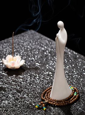 创意德化陶瓷无相佛人物摆件居室客厅茶道禅意装饰摆设白瓷工艺品