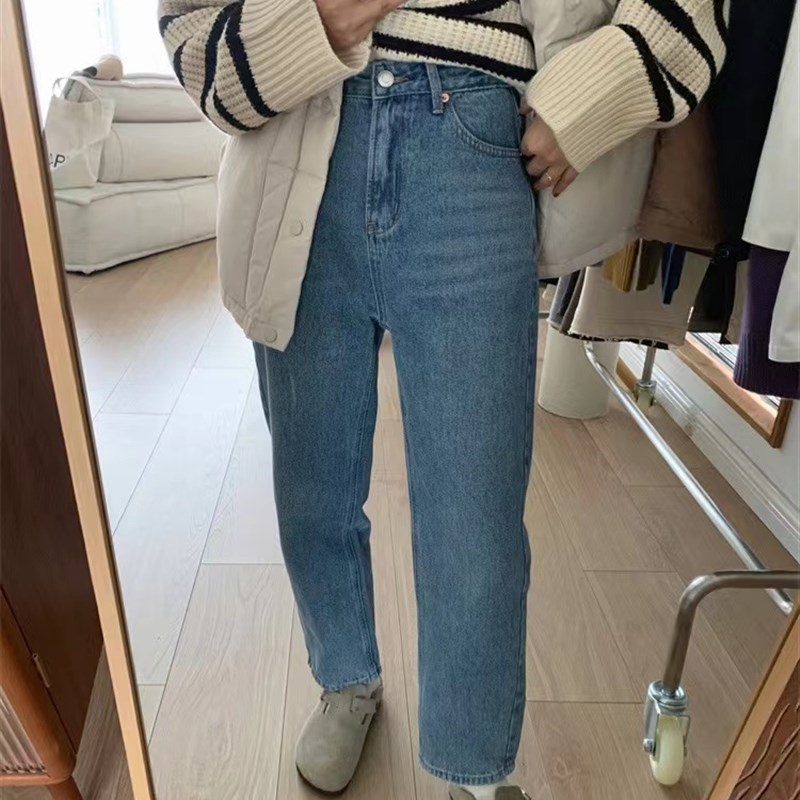 大碗plus定制大码女装微胖浅蓝色直筒牛仔夏季高腰宽松显瘦九分裤