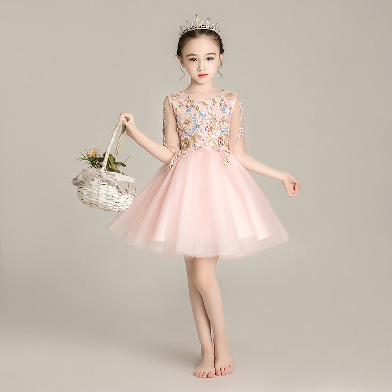 女童主持人拖尾公主裙蓬蓬纱儿童婚纱裙高端大码晚礼服钢琴演出服