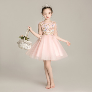 女童主持人拖尾公主裙蓬蓬纱儿童婚纱裙高端大码 晚礼服钢琴演出服