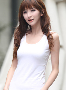 双U背心女夏外穿 白色棉无袖打底背心女夏短款内搭修身大码女装