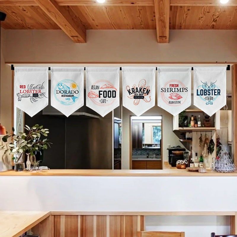 餐厅装饰短帘日式半帘定制厨房门帘布艺隔断半截帘子魔术贴免打孔