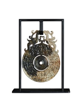 邸高家居新中式茶室软装展示柜博古架陈列装饰品搭配玉璧摆件组合