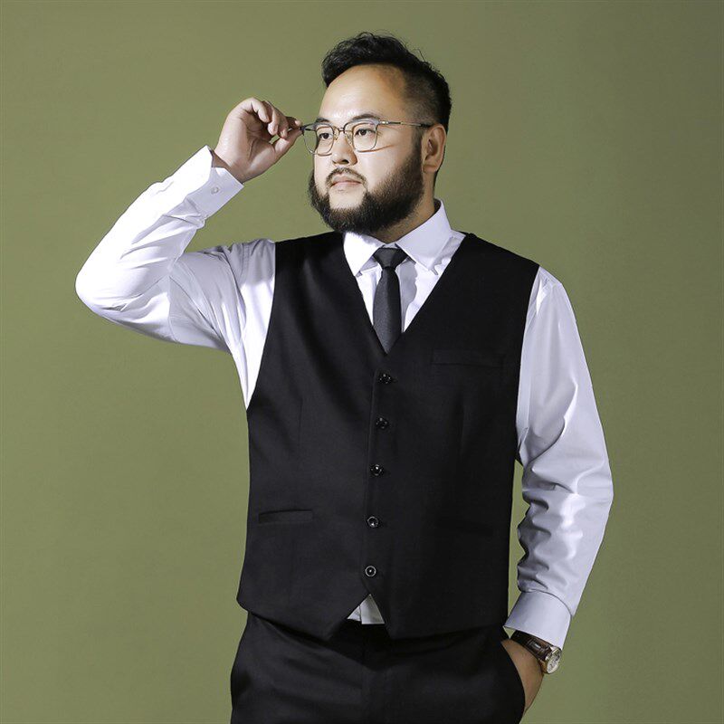 胖男新郎婚礼大码西装马甲胖子婚庆司仪主持加肥加大西服马夹背心