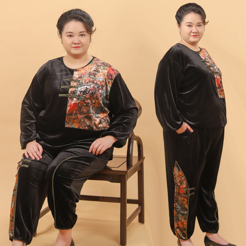 胖妈妈春装洋气高贵套装加肥加大码200斤中老年女装胖太太两件套