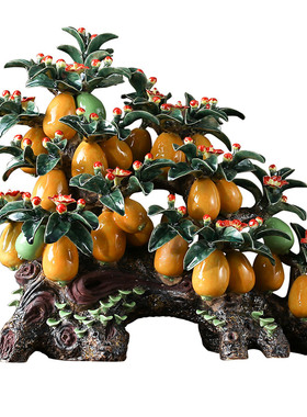 陶瓷工艺精品送礼物家居电视酒柜门客厅饰品植物枇杷金玉满堂摆件