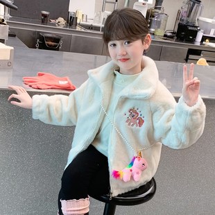女童秋冬外套2024新款儿童洋气时髦夹棉加厚冬季小女孩加绒毛毛衣