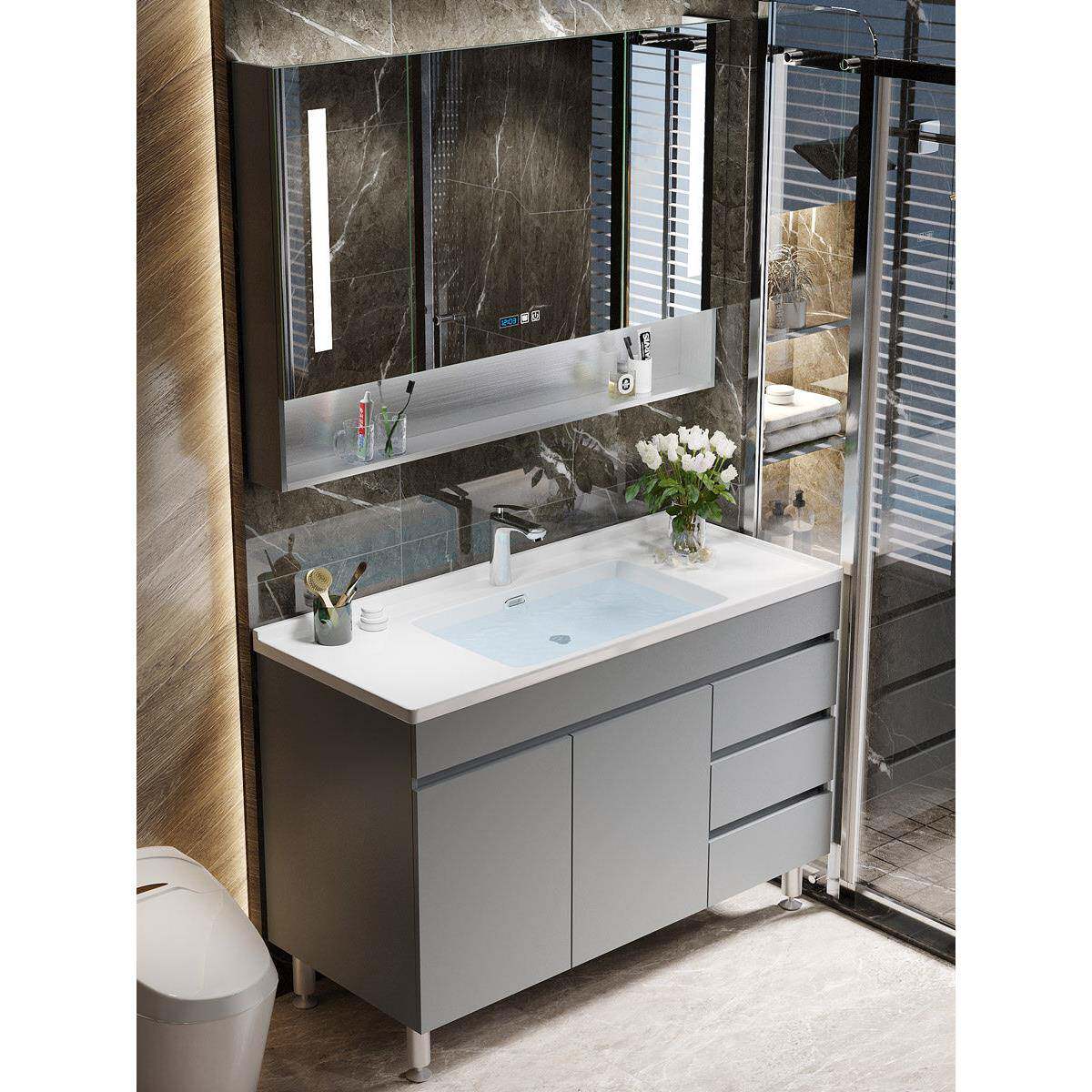 304不锈钢浴室柜组合陶瓷盆集成智能洗脸盆浴室水槽