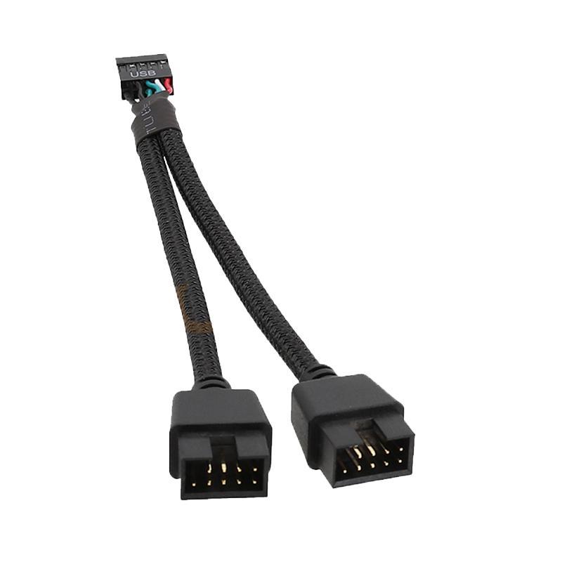 主板USB2.09针转双9针一分二9PIN转双9USB屏蔽线编网黑色注塑