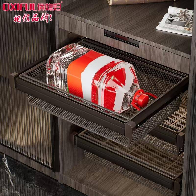 衣柜拉篮抽屉式滑轨内衣推拉篮衣帽间裤架伸缩收纳密网拉篮五金