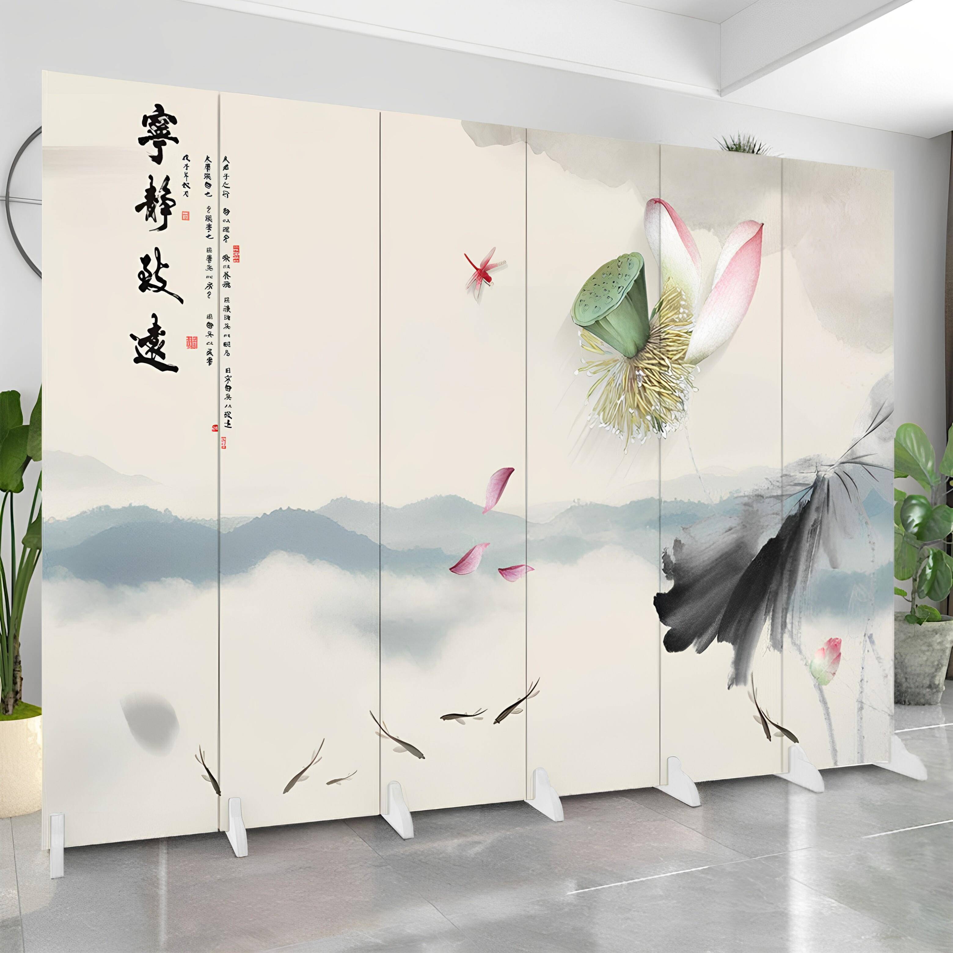定制入户山水字画新中式屏风隔断客厅办公室玄关遮挡移动折叠折屏