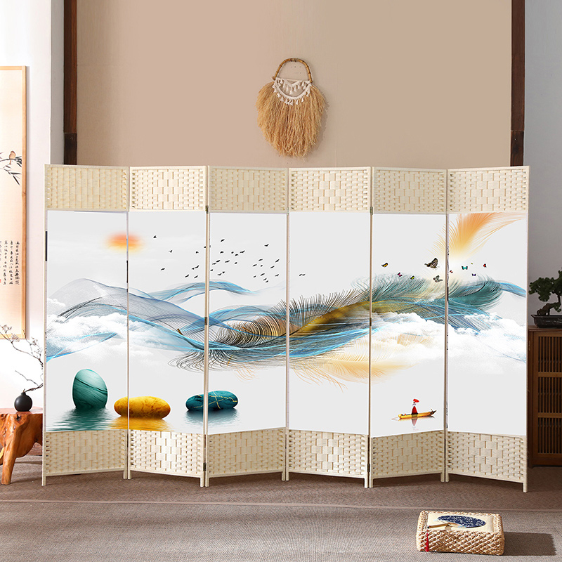 中式藤编屏风隔断酒店客厅卧室折叠移动简约现代创意装饰画玄关墙
