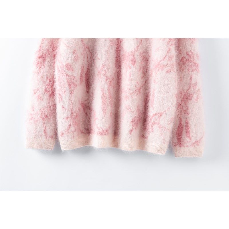 一路繁花~纯山羊绒设计师款织花拉绒秋冬女时尚加厚套头针织上衣