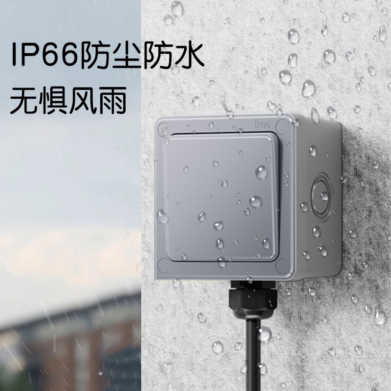 IP66户外防水开关盒按钮室外工业电源防雨单开双控门铃面板明装盒