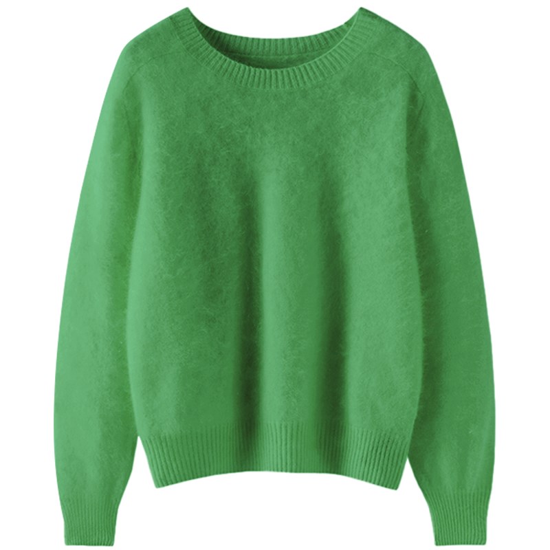 柔情似水~12针岛精皮草拉绒圆领针织100%纯羊绒衫女套头打底