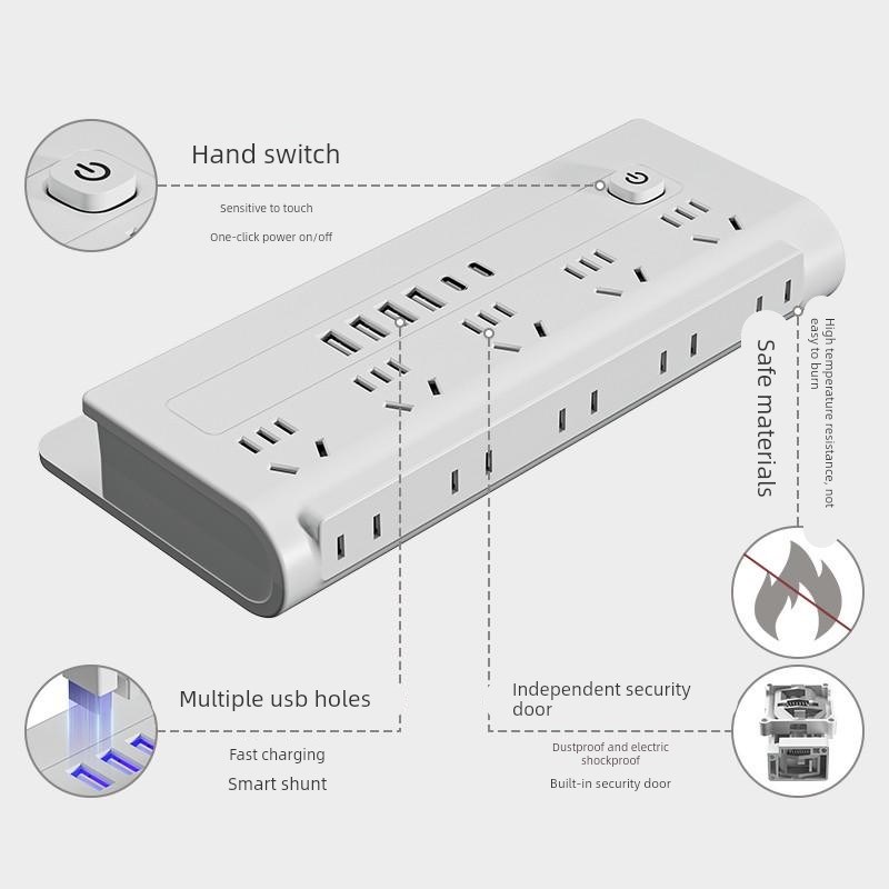 多功能插座面板多孔6USB电脑办公转换器排插接线板一体连铜插线板