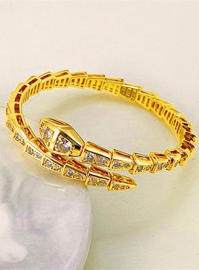 跨境高版本满钻蛇骨手环弹簧光身弹力蛇形开口首尾钻镶钻手镯女士