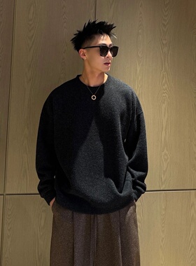 冬季重磅加绒加厚圆领肌理感长袖卫衣男士韩版潮流宽松上衣百搭潮