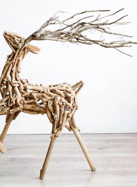 木质大鹿雕塑落地发光橱窗摆件民宿手工景区开业送礼店铺家居装饰