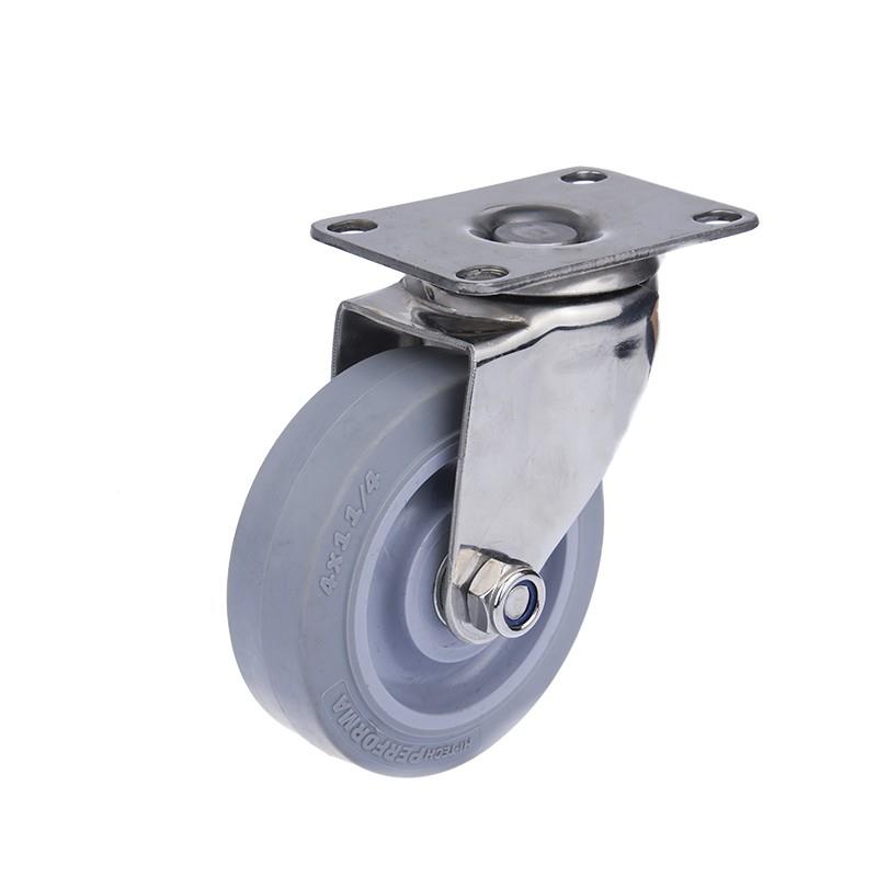 304不锈钢脚轮3寸4寸5寸万向轮防水防锈轮橡胶静音轮刹车轮推车轮