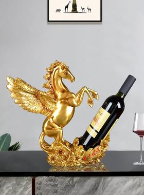 欧式创意双战马红酒架子摆件家用客厅高档时尚现代轻奢酒柜装饰品