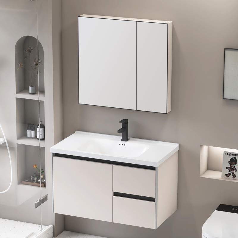 太空铝蜂窝板浴室柜组合40/44cm宽一体陶瓷洗手脸盆洗漱台双抽屉