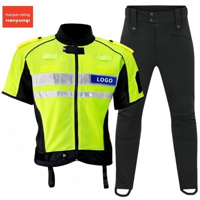 夏季半袖铁骑骑行交通护卫服摩托车龙虾服网眼赛车反光服防摔透气