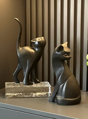 高级感设计艺术姿态猫摆件侘寂风客厅玄关电视柜复古摆设软装装饰