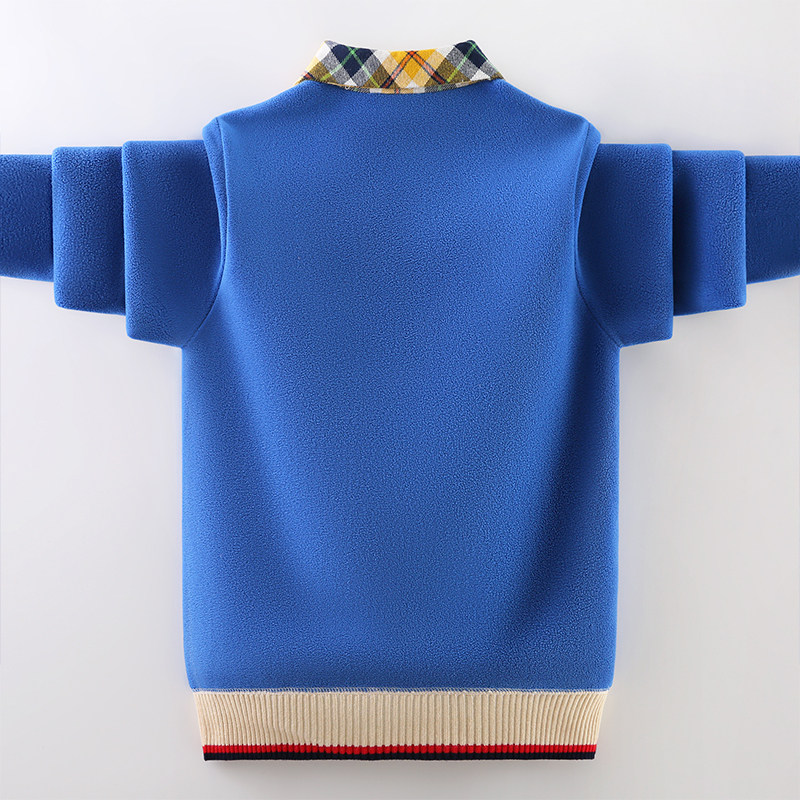 男童卫衣秋冬款假两件中大童加绒加厚打底衫套头儿童男孩百搭学生