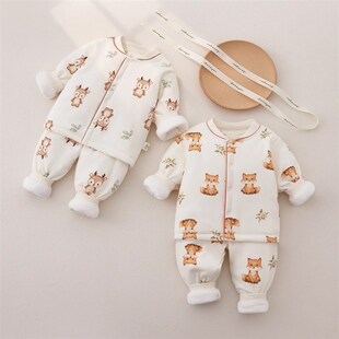 婴儿分体套装150克婴幼儿衣服秋冬装加厚保暖衣男女宝棉服外出服