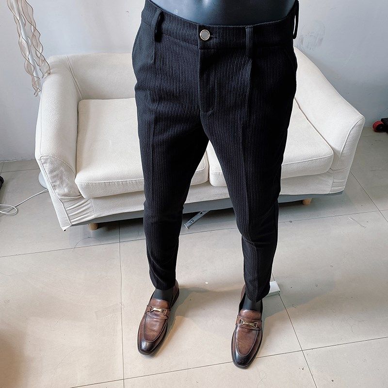 秋冬款加厚毛呢修身小脚西裤男士2024新款男款高级感西装休闲裤子