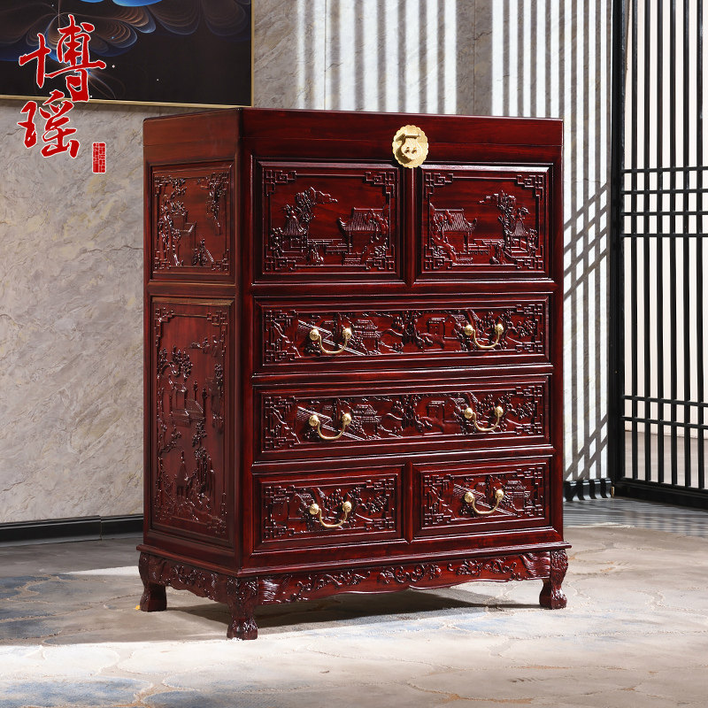 博瑶香樟木柜子卧室雕花斗柜实木衣柜收纳储物橱六斗橱实木五斗柜