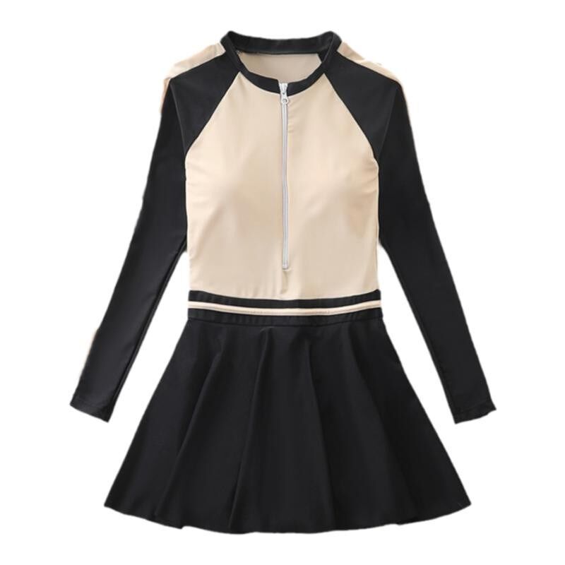 女童长袖泳衣连体中大童12-15岁学生女孩泳装儿童裙式平角游泳衣