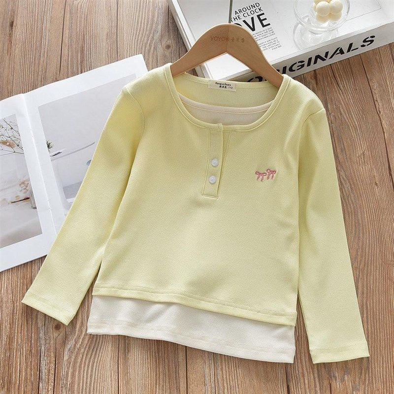 洋气童装春款儿童女童弹力假两件打底衫 宝宝中大童薄款长袖T恤衫,童装/婴儿装/亲子装,T恤,淘宝优惠券,粉丝福利购,淘宝优惠卷