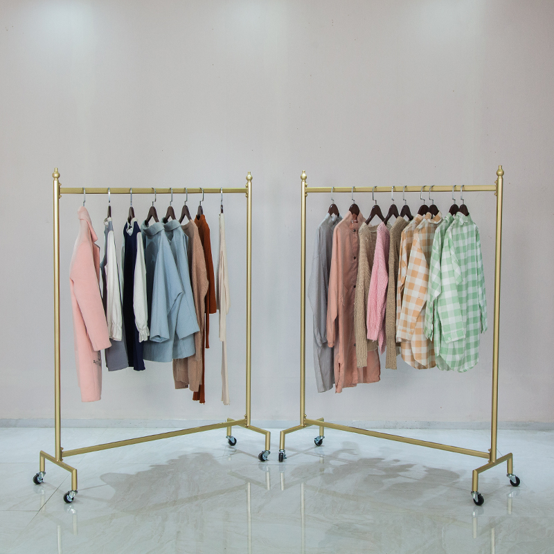 服装店展示架落地童装女装龙门架专用金色移动挂衣杆晾衣架带轮子