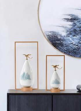 新中式禅意陶瓷摆件书房样板间博古架玄关客厅开业办公室软装饰品