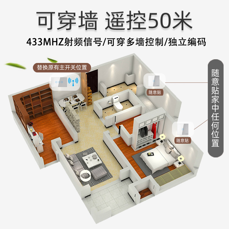 118/120型双控触控无线遥控开关触摸随意贴面板智能家用免布线