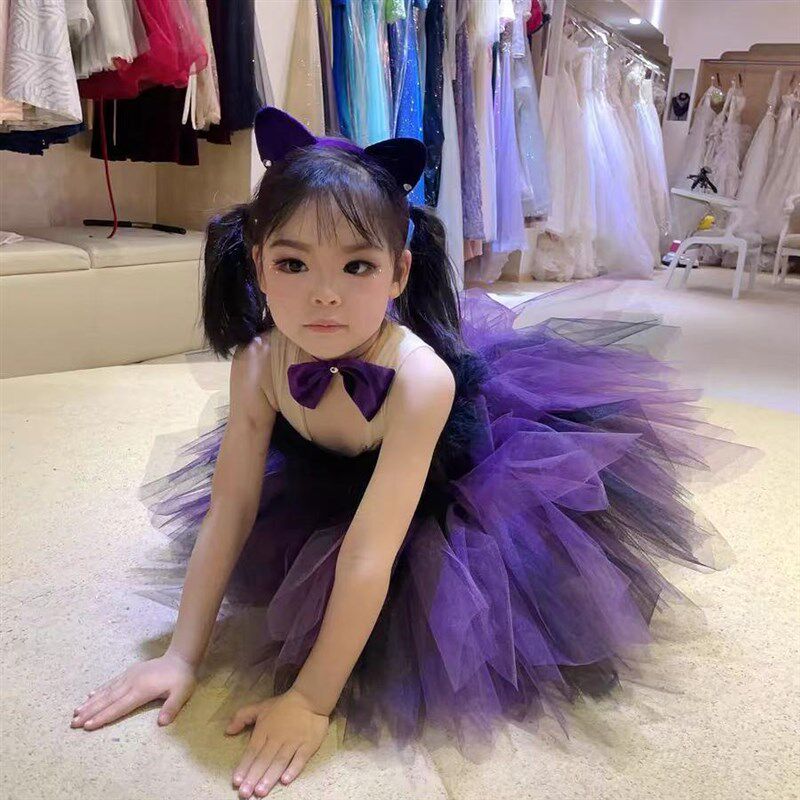 女童小猫咪装扮演出服装儿童爱跳舞的小怪兽学猫叫表演服蓬蓬纱裙