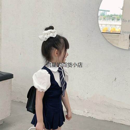 女童夏季2025新款jk学院风套装宝宝洋气夏装英伦短袖套裙两件套潮