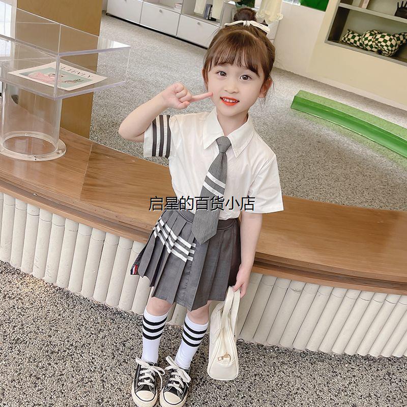 女童jk套装夏季新款王心凌同款儿童装学院风衬衫两件套宝宝百褶裙