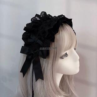 暗黑Lolita头饰doll感哥特黑白色蕾丝发带lo娘甜美蝴蝶结配饰日系