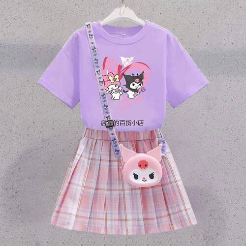 库洛米女童夏季2025新款儿童学院连衣裙女孩夏装短袖jk套装