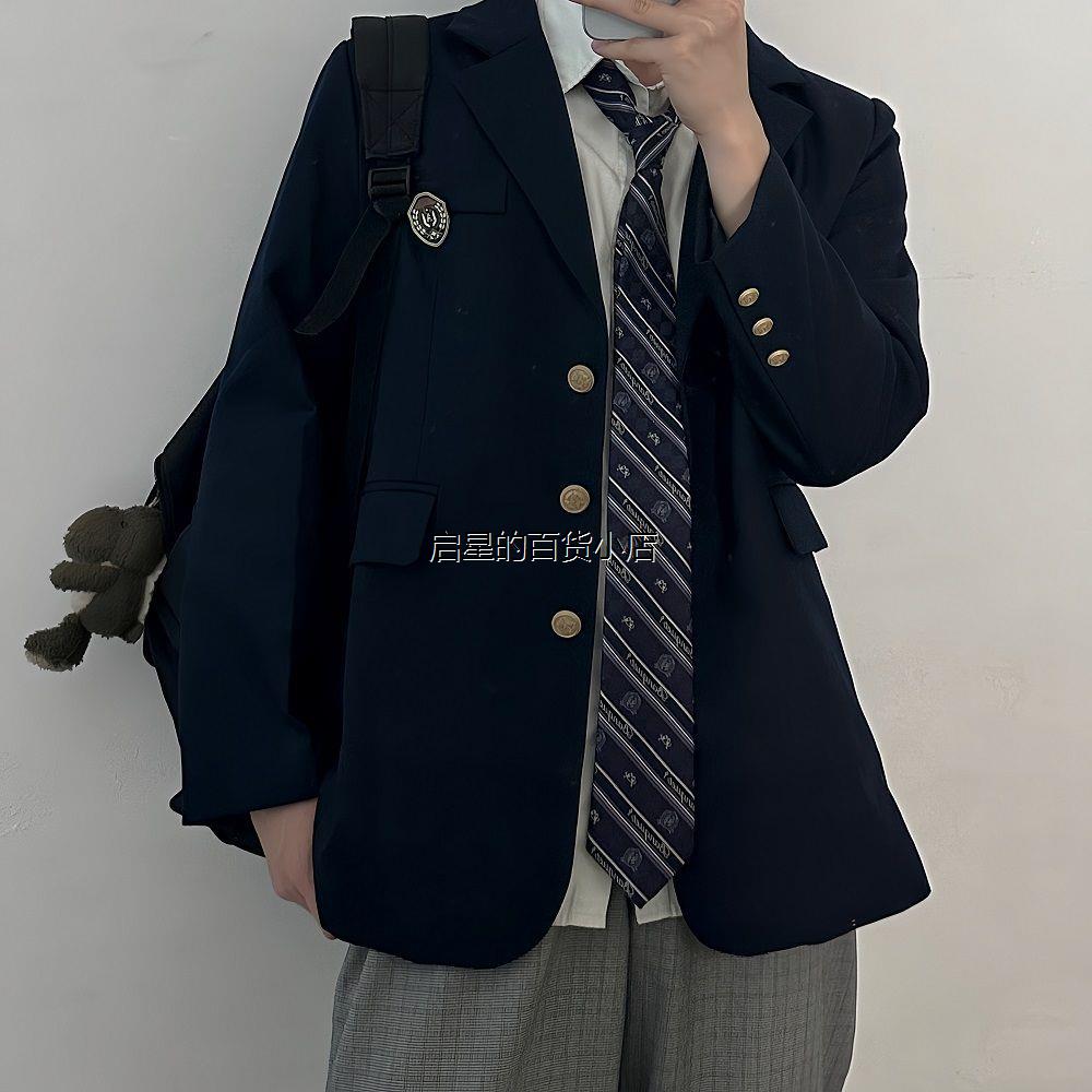 月汐家dk制服男装原创日系学院风西服百搭长款jk西装外套情侣款图片