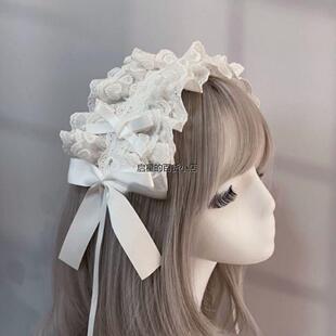暗黑Lolita头饰doll感哥特黑白色蕾丝发带lo娘甜美蝴蝶结配饰日系
